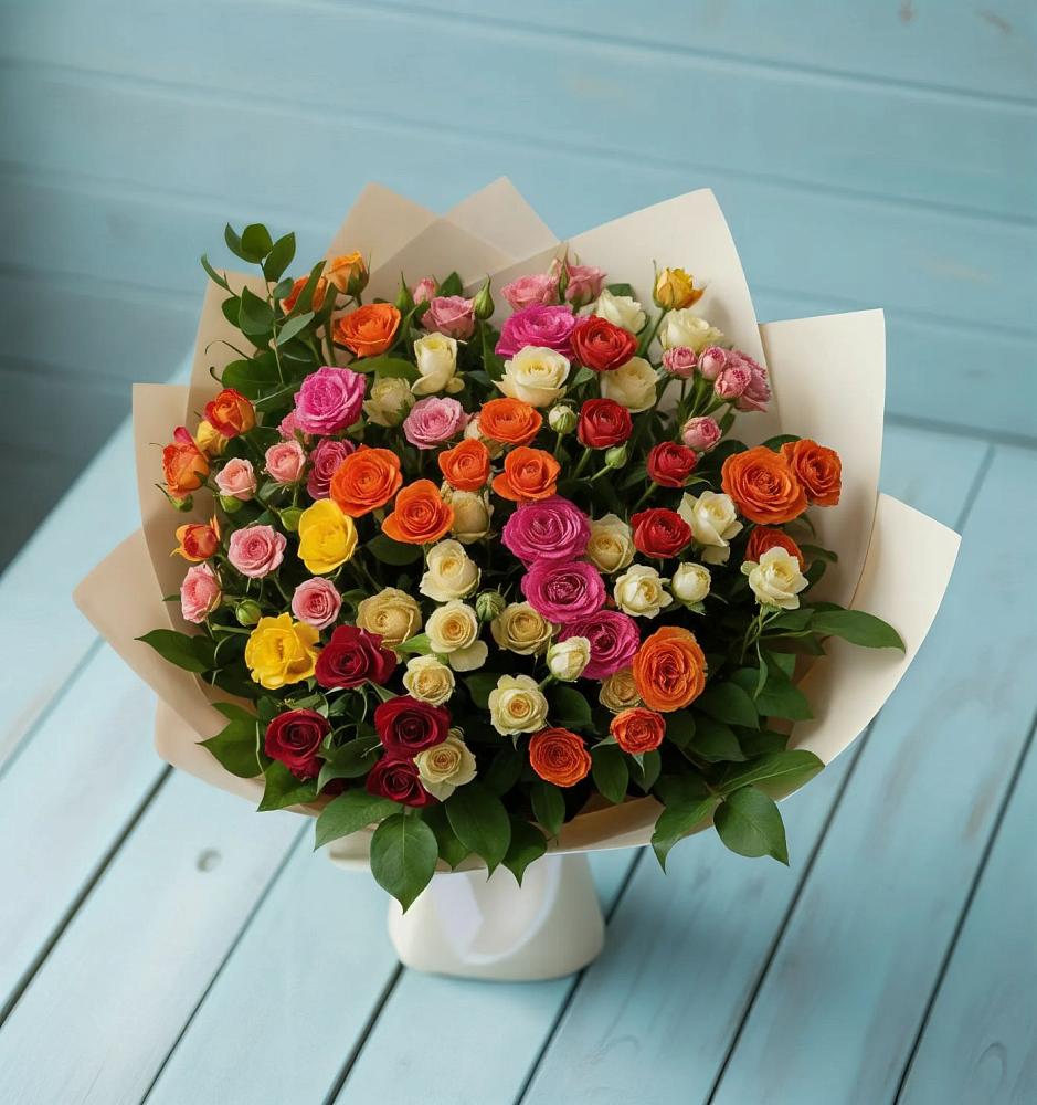 Букет Микс из разноцветных кустовых роз в Петровке Республика Крым