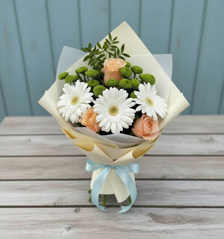 Букет цветов из: Герберы, Розы и Хризантемы в Петровке Республика Крым