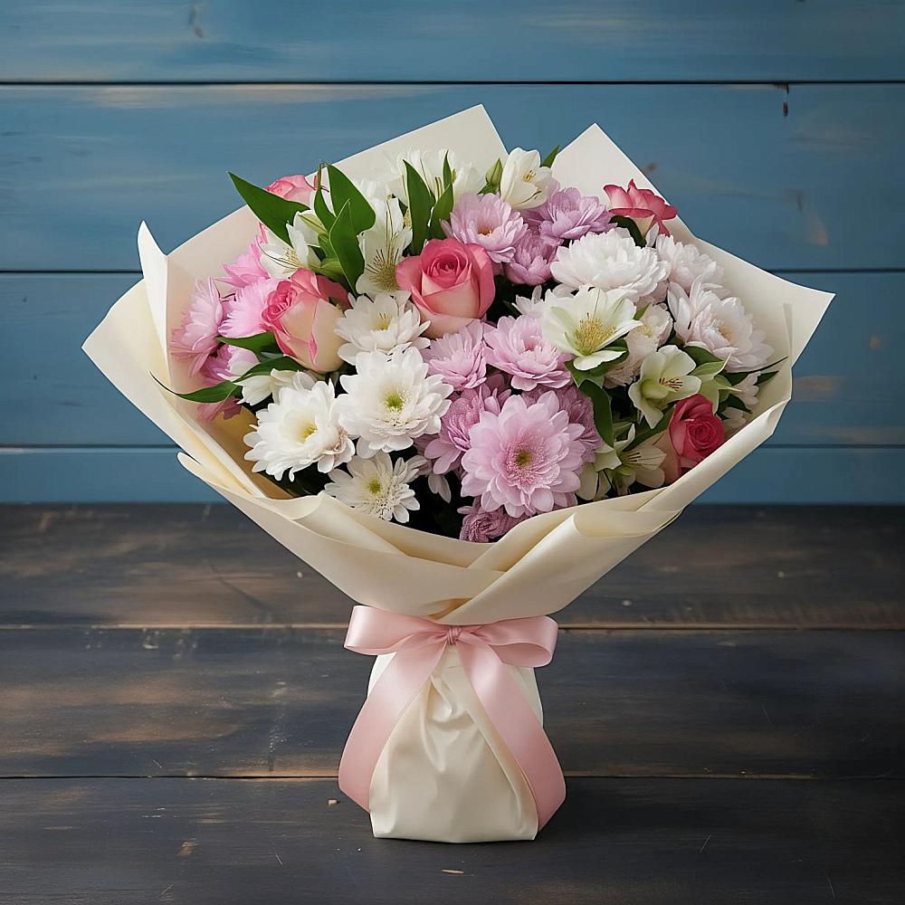 Букет цветов из: Хризантемы, Альстромерии и Розы в Петровке Республика Крым